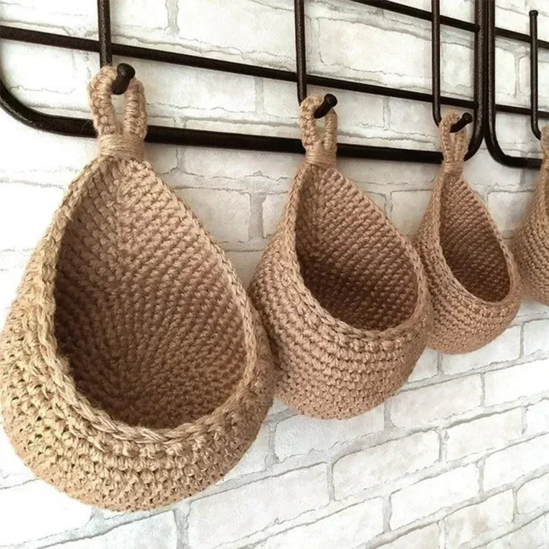 Hanging Wall Basket - Rustic Storage Organizer for Kitchen 