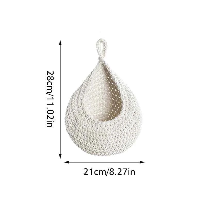 Hand Woven Storage Basket Cotton Rope Wall Hanging Basket for Fruit Vegetable Flower Kitchen Storage Organizer Home Decor