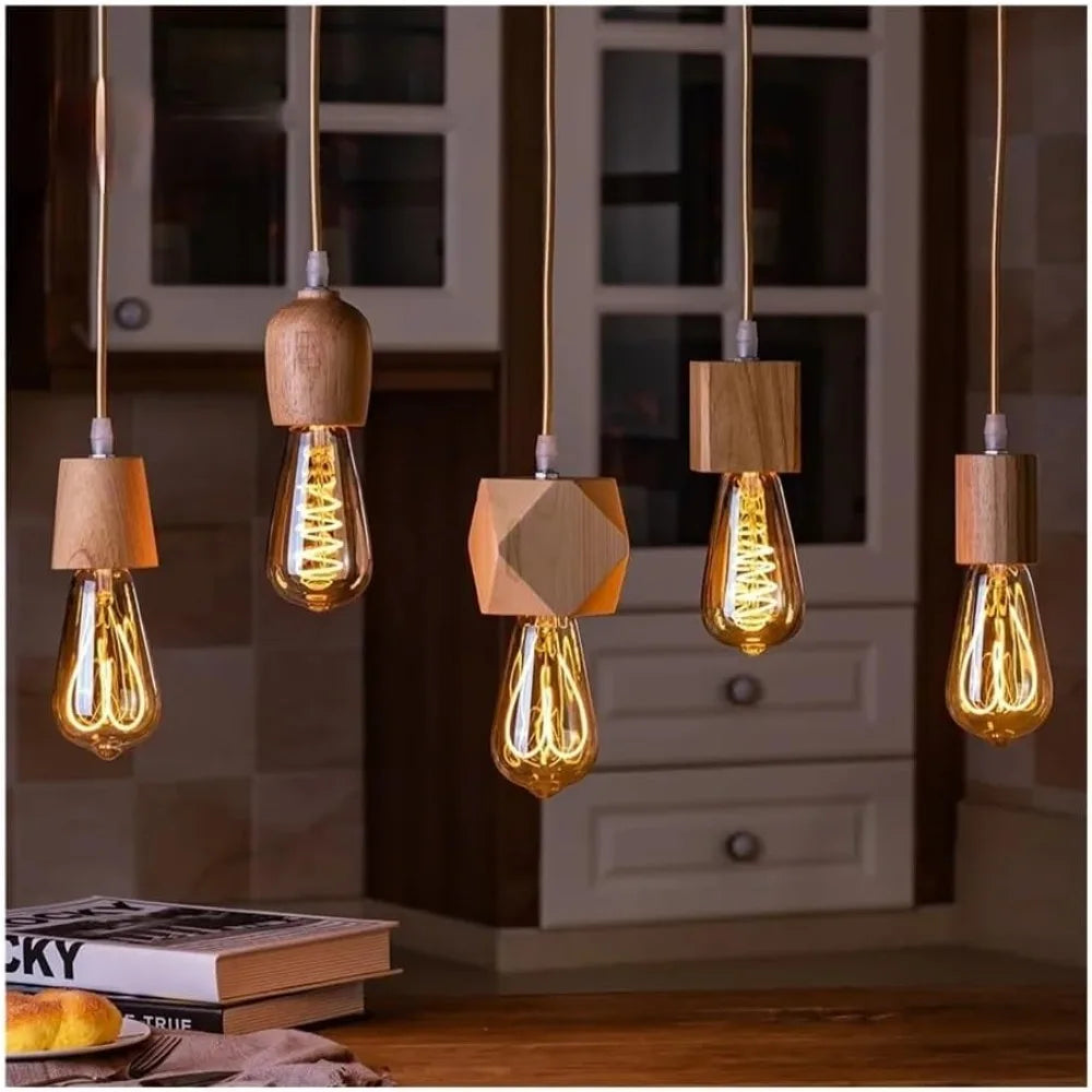 Wooden Pendant Light | Nordic Vintage E27 Hanging Lamp