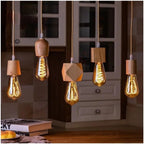 Wooden Pendant Light | Nordic Vintage E27 Hanging Lamp