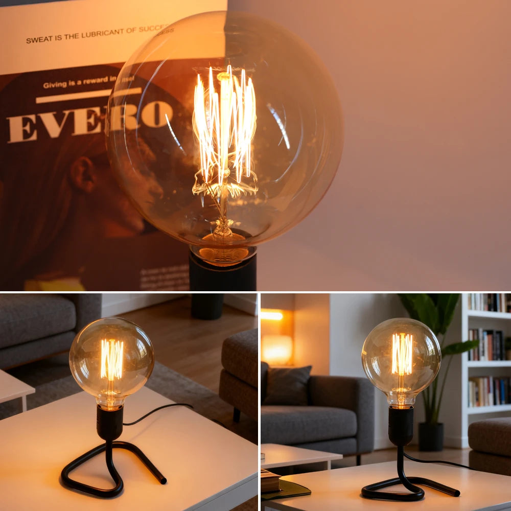 Vintage Table Lamp - Industrial Wood & Iron Desk Lamp with Adjustable Arm