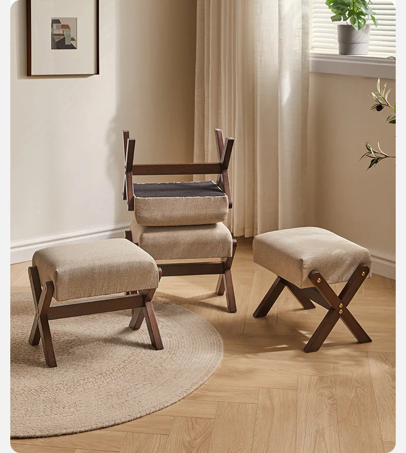 Solid Wood Upholstered Foot Rest- Entryway Storage Ottoman with Padded Seat & Slip-Resistant Base - LUXE Home Collection Co