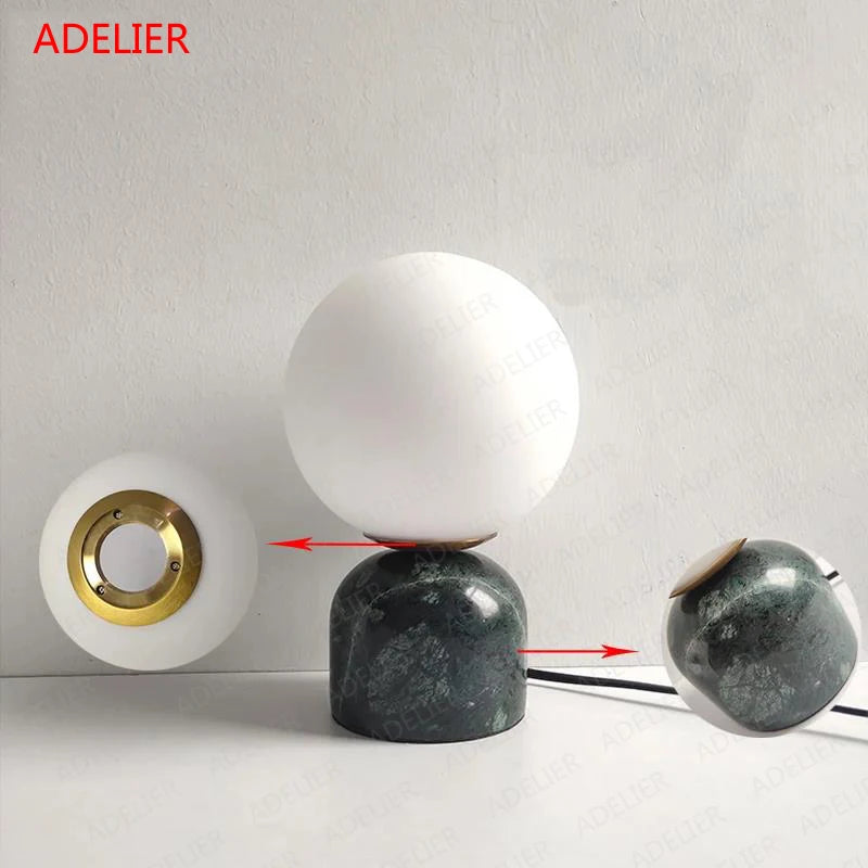 Marble Table Lamp - Modern Glass Ball Desk Lamp - Luxury Home Lighting