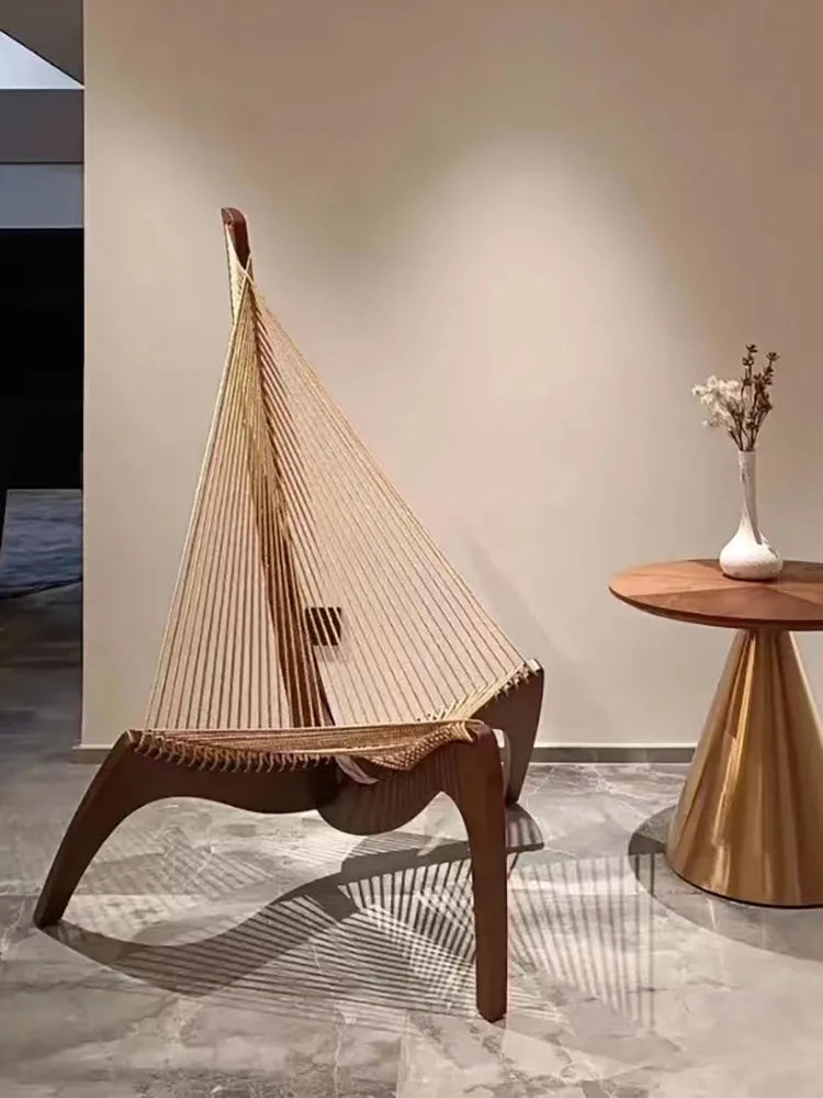Nordic Solid Wood Sailboat Chair - Designer Harp Chair Lounge for Living Room