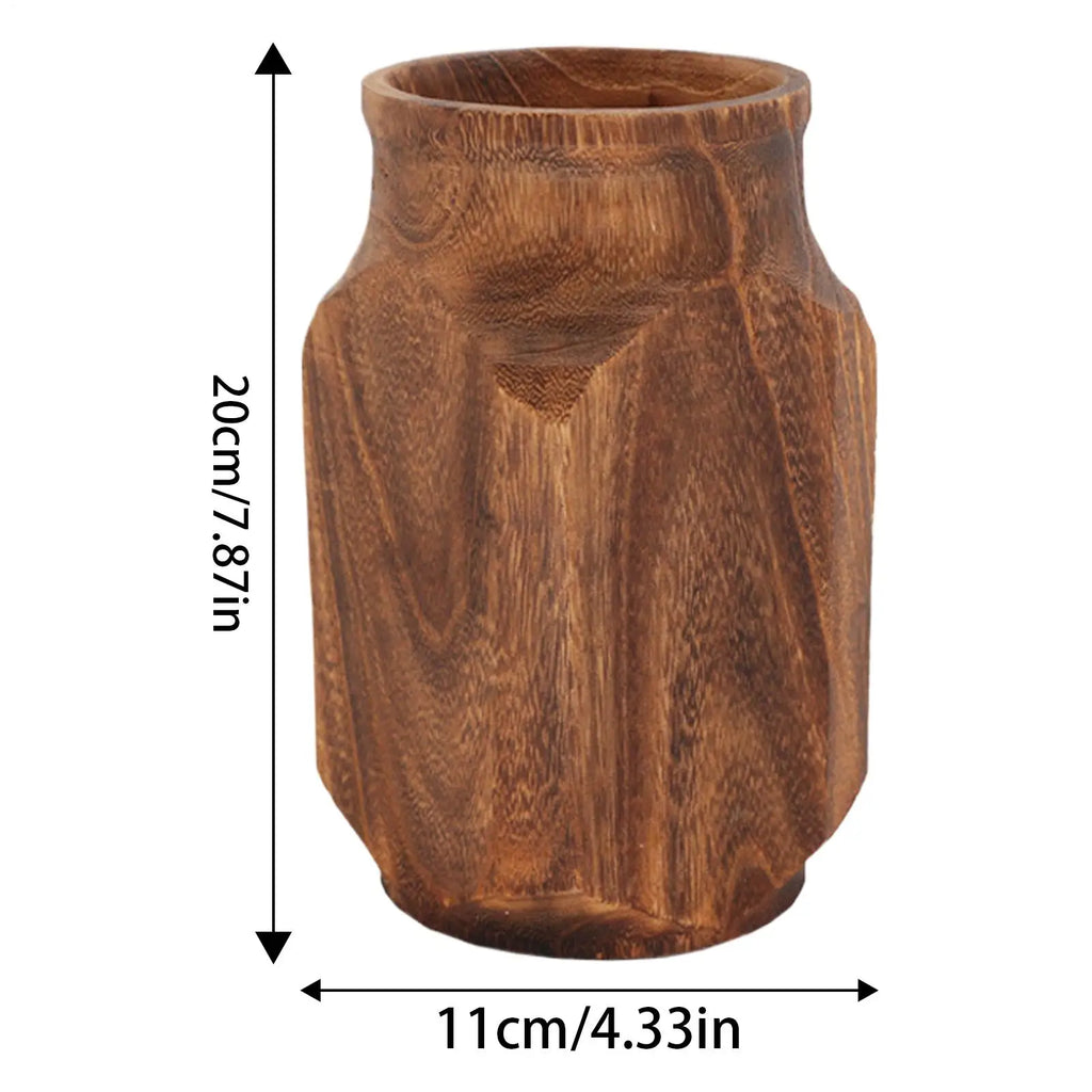 Farmhouse Wooden Vase - Natural Wood Decorative Vase for Living Room & Bedroom