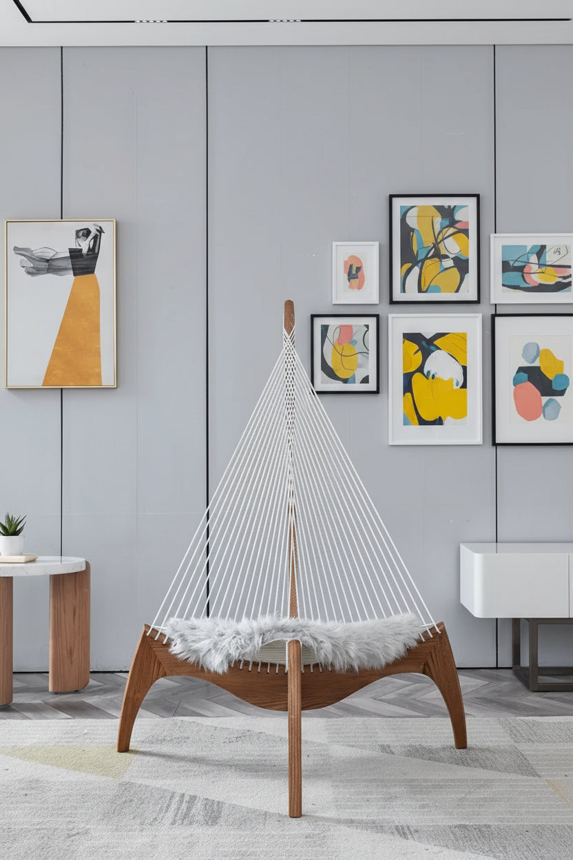 Nordic Solid Wood Sailboat Chair - Designer Harp Chair Lounge for Living Room