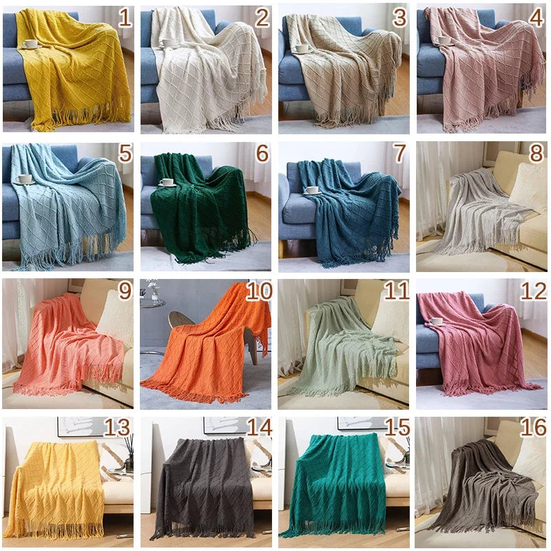 Nordic Knitted Throw Blanket - Soft Shawl for Sofa & Bed