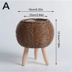 Rattan Woven Planter - Hand-Woven Flower Pot with Removable Legs for Indoor Plants