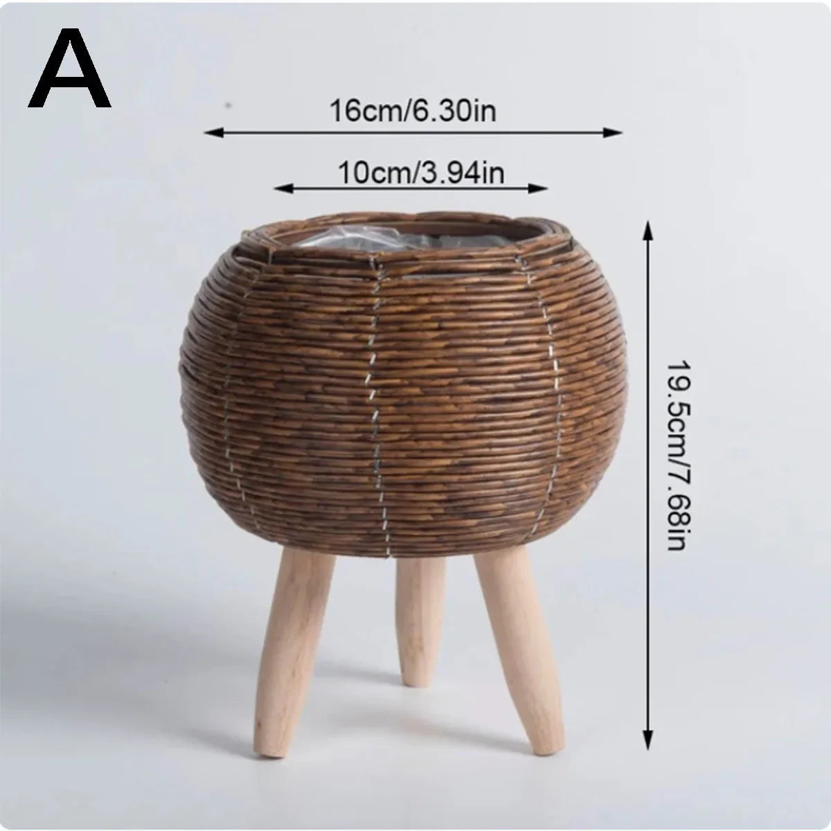 Rattan Woven Planter - Hand-Woven Flower Pot with Removable Legs for Indoor Plants