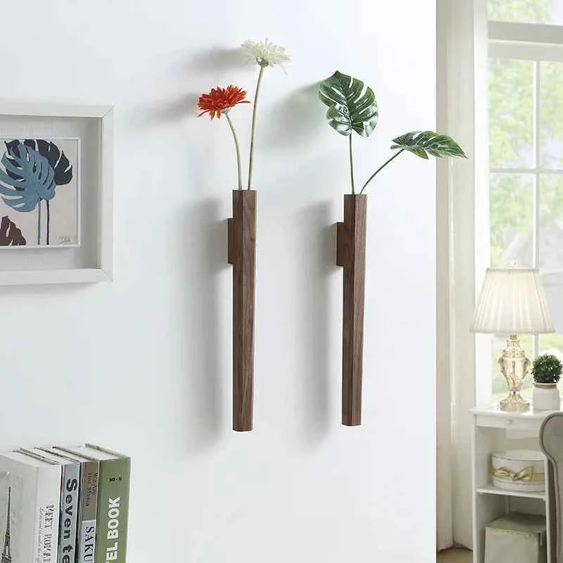 Home Wall Decoration Porch Wall Hanging Vase Living Room Bohemian Plant Flower Bottle Vase Wooden Solid Wood Flower Room Decor