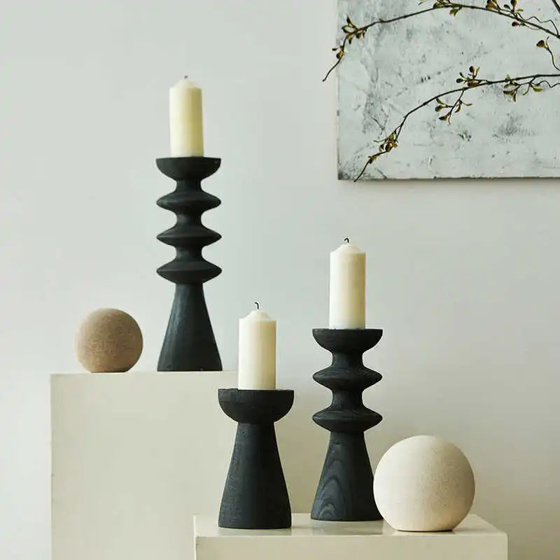 Vintage Wood Candle Holders - Elegant Centerpieces