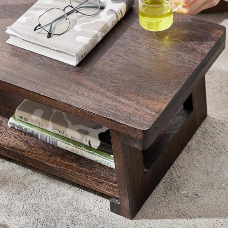 Japanese Tatami Table - Folding Wood Tea Table for Balcony & Bay Window