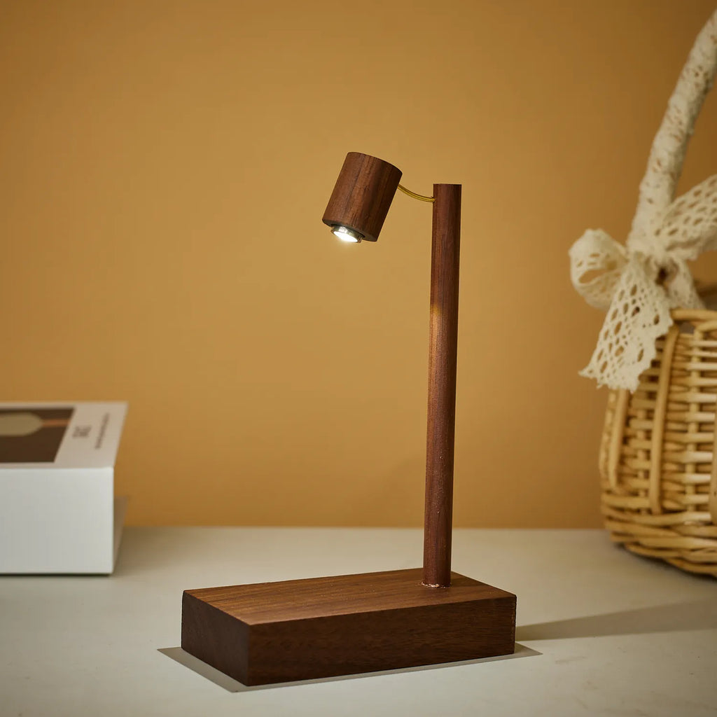 Wooden Table Lamp - Retro LED Night Light with Rotary Switch