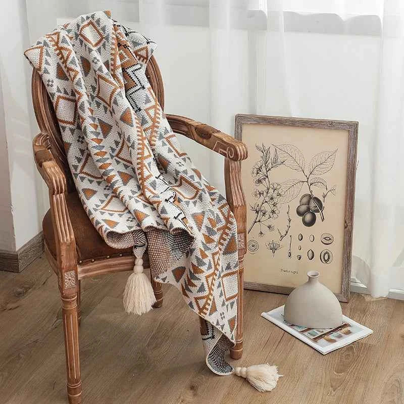 Premium Boho Throw Blanket - Soft Knitted Tassel Blanket