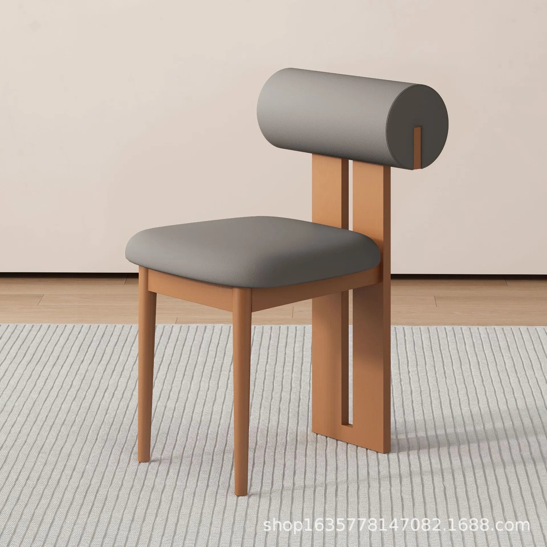 Solid Wood Dining Chair - Modern Upholstered Backrest Chair