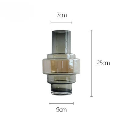 Gradient Geometric Glass Vase - Modern Minimalist Flower Vase for Living Room