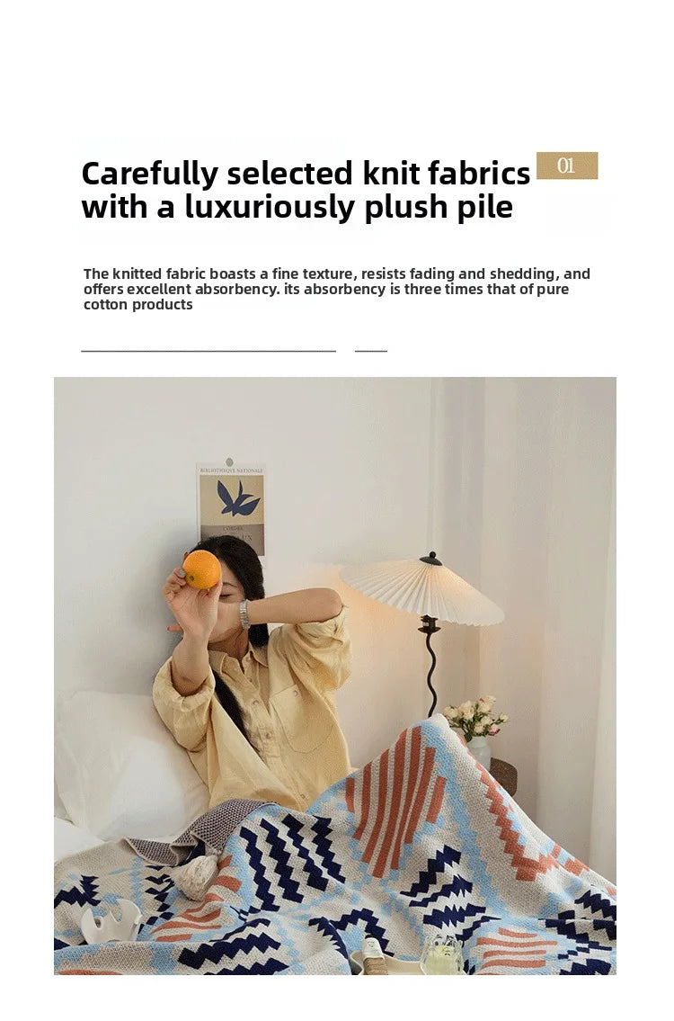 Bohemian Wave Throw Blanket - Ethnic Knit Sofa Blanket with Fringe | 130x170cm