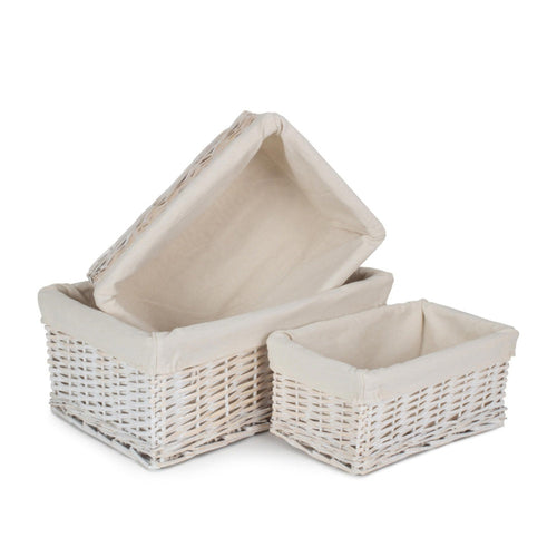 Whitewash Wicker Storage Basket with Lining | 3 Sizes (S/M/L)