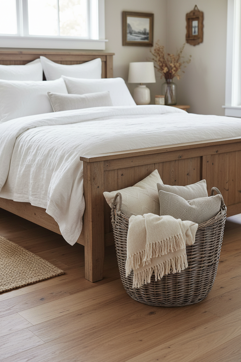 Bedroom blanket storage scene