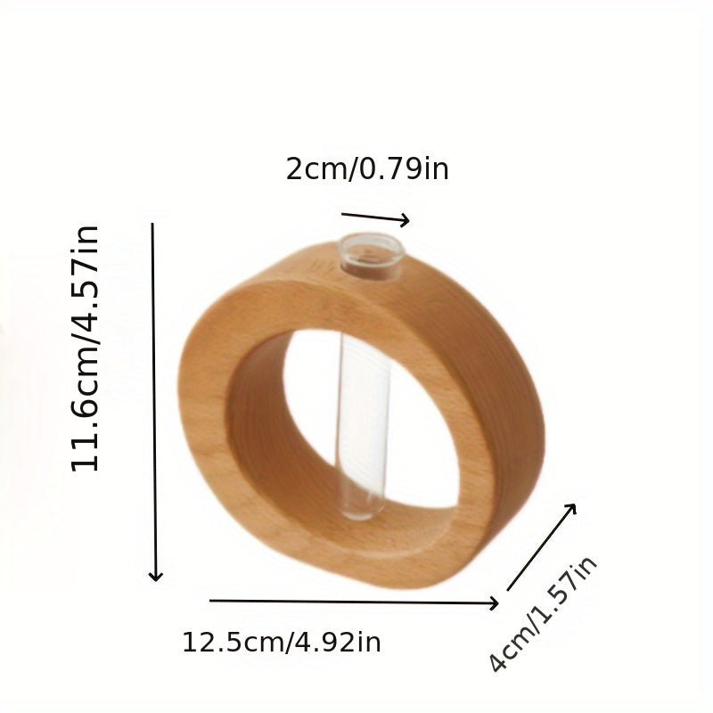 Glass Vase with Wood Base - Modern Hydroponic Planter for Home Decor