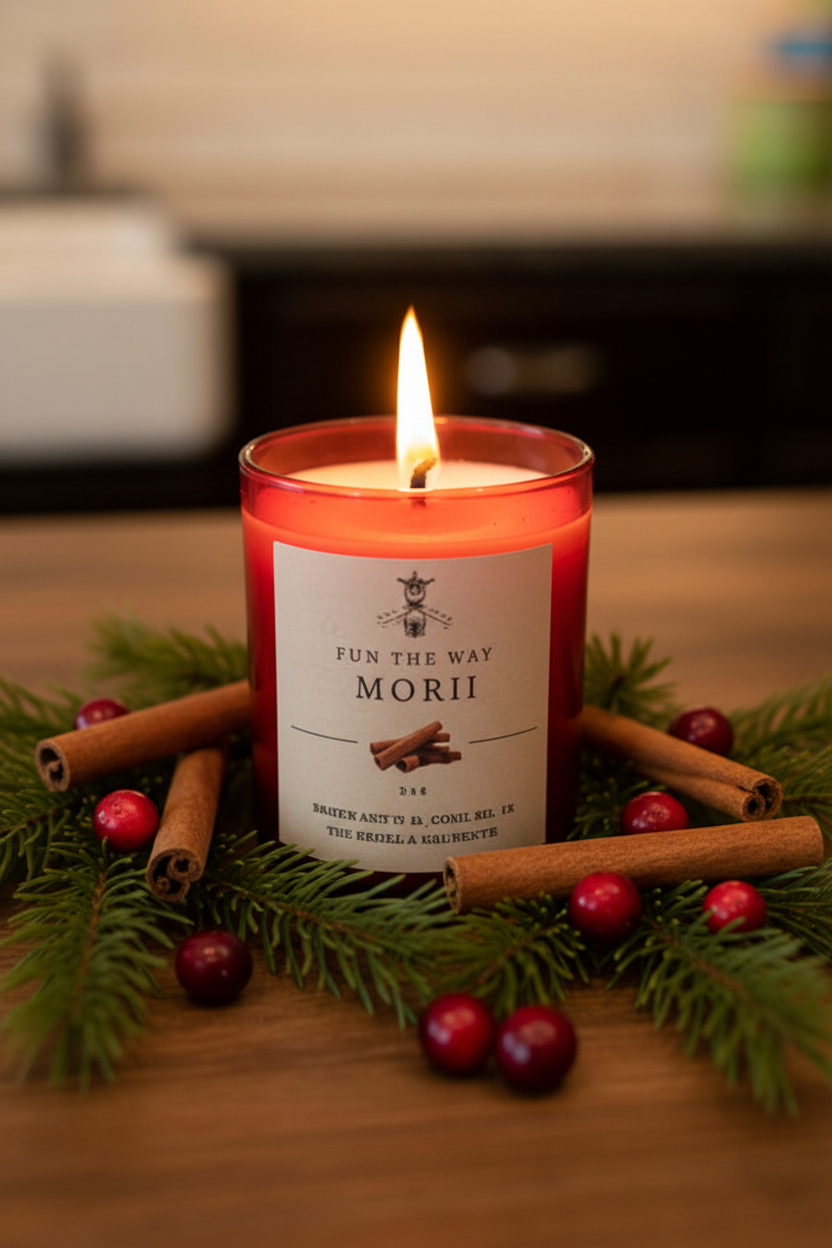 Close-up with pine, cinnamon, and cranberries