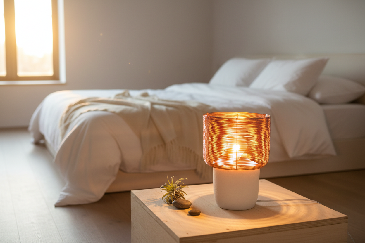 Copper Wire Lamp on Bedside Table