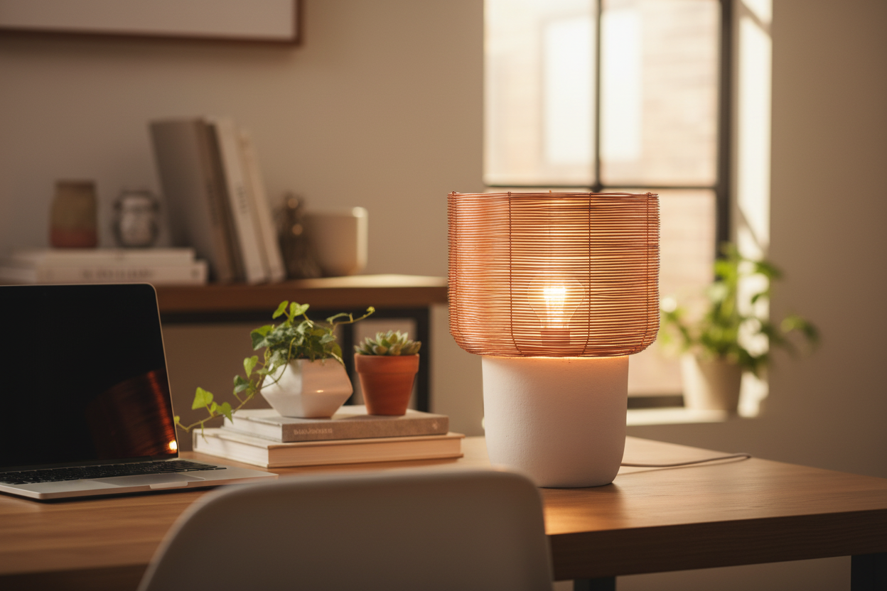 Copper Wire Lamp on Desk