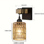 Farmhouse Wall Sconce - Rattan & Wood Wall Light for Bathroom & Bedroom