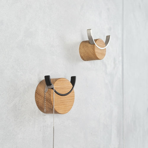 Oak Wood Wall Hook DEER - Black Steel | Modern Coat Hook 4cm or 6cm