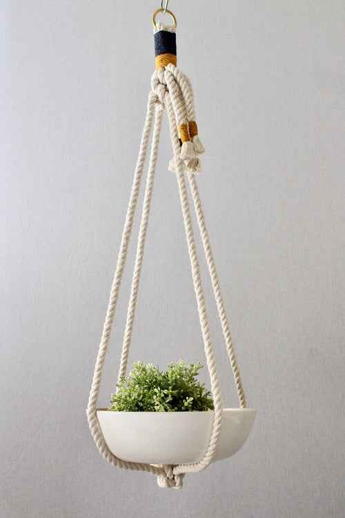 Macrame Plant/Fruit Bowl Hanger - Handcrafted Color Block Cotton 37" - LUXE Home Collection Co