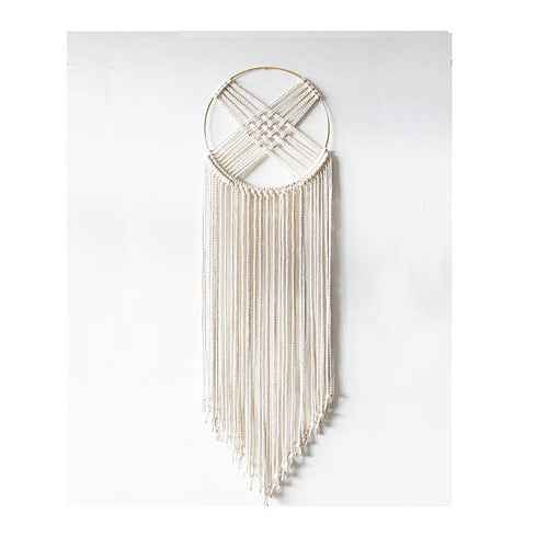Macrame Wall Hanging - Handcrafted Cotton Dreamcatcher with Brass Hoop 12" - LUXE Home Collection Co