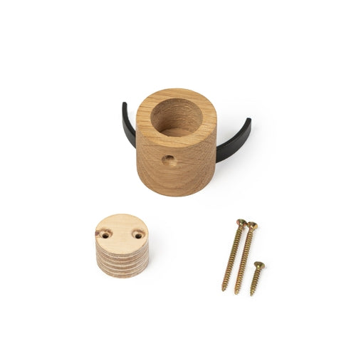 Walnut Oak Wood Wall Hook DEER - Black Steel | Modern Coat Hook 4cm or 6cm