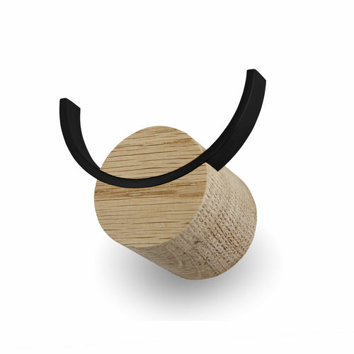 Oak Wood Wall Hook DEER - Black Steel | Modern Coat Hook 4cm or 6cm