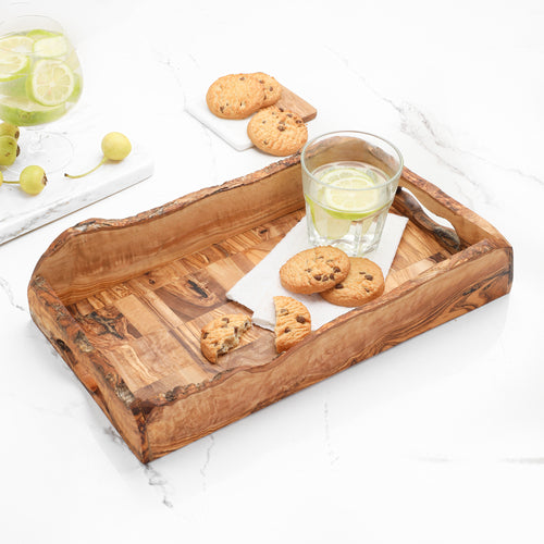 Handmade Olive Wood Serving Tray with Handles - Rectangular Charcuterie Board