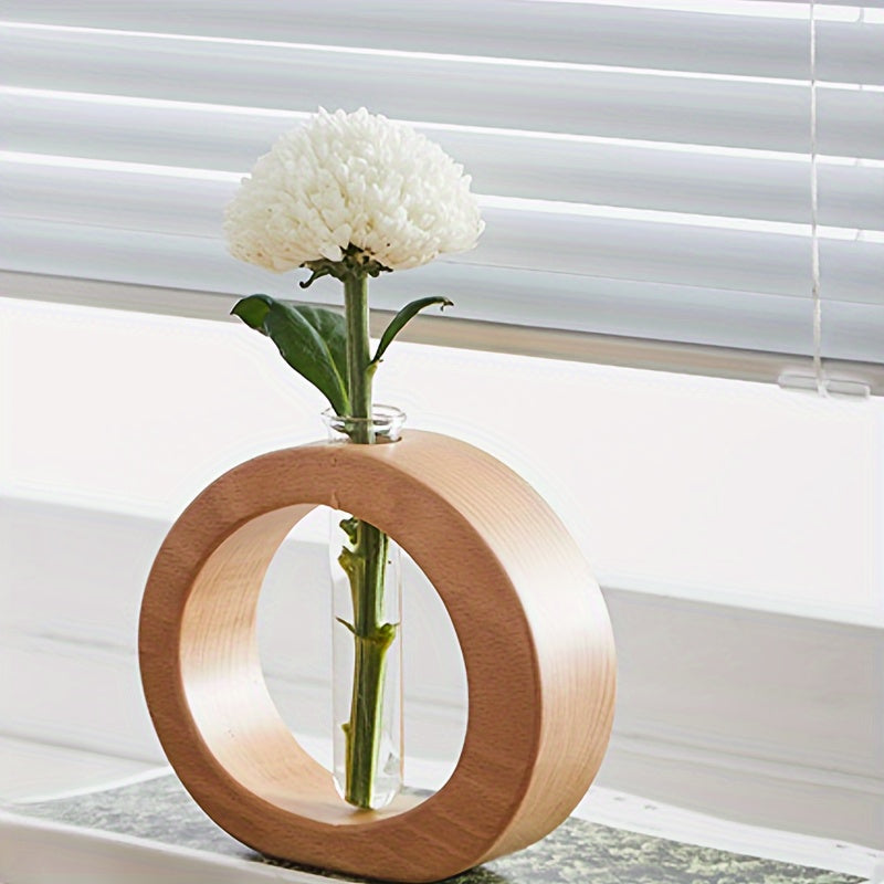 Glass Vase with Wood Base - Modern Hydroponic Planter for Home Decor