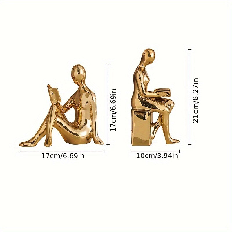 Abstract Figurine Bookends - Gold-Tone Ceramic Decorative Bookends