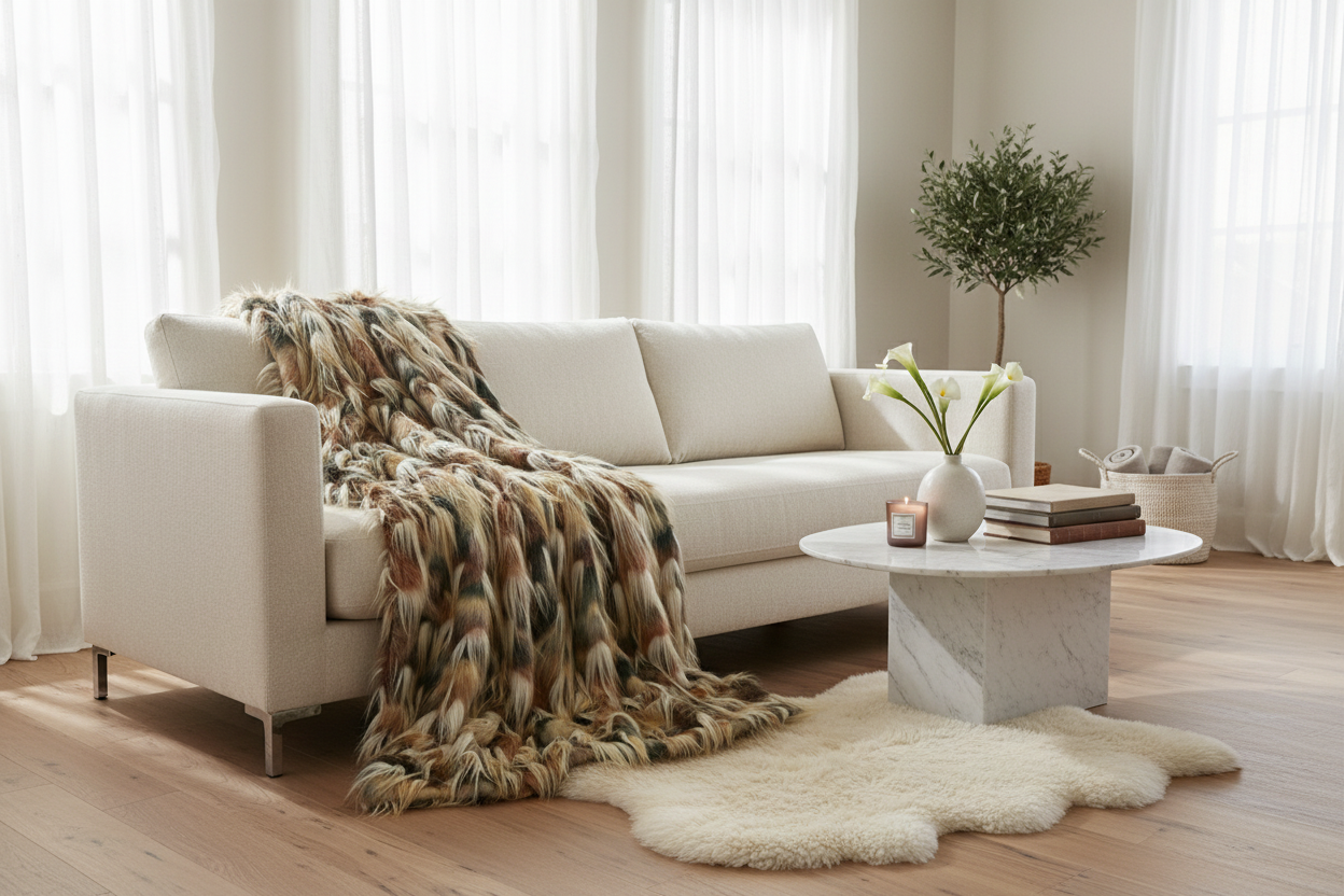 Feather blanket on modern sofa lifestyle