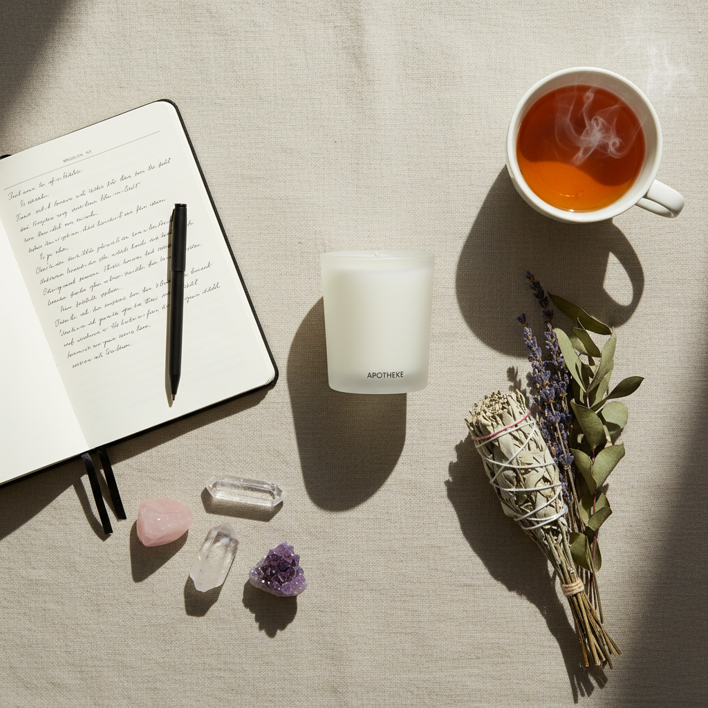 Flat-lay self-care ritual scene