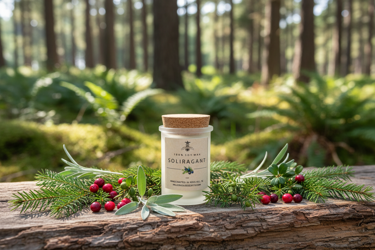 Fresh woodland setting with pine and berries