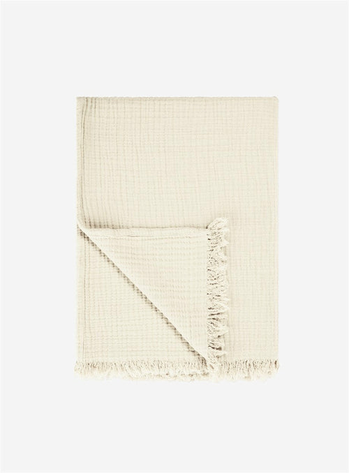 Organic Cotton Throw Blanket Beige - Boho Style | Oeko-Tex Certified