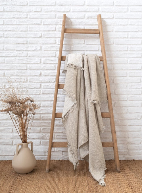 Organic Cotton Throw Blanket Beige - Boho Style | Oeko-Tex Certified
