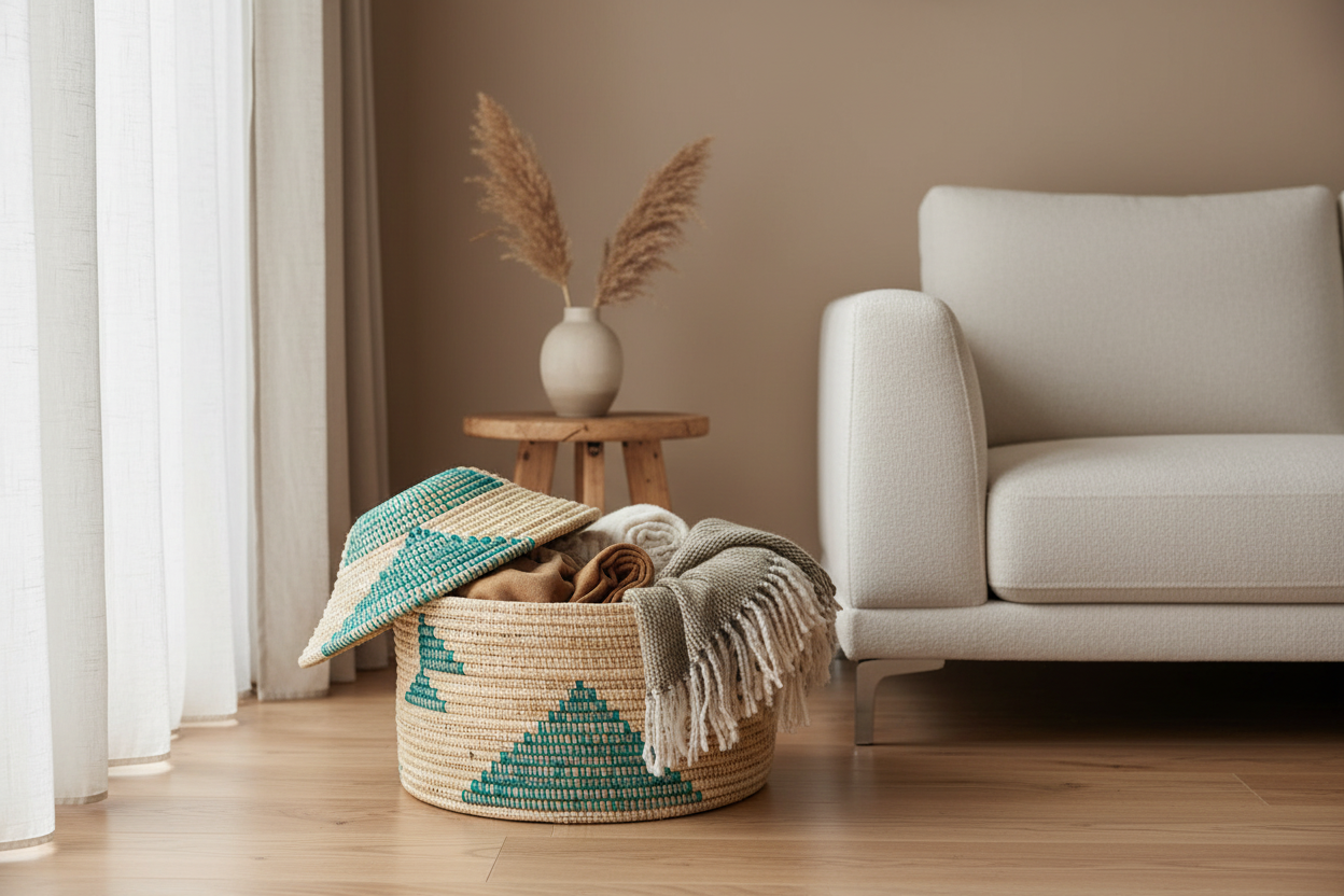 Living Room Blanket Storage