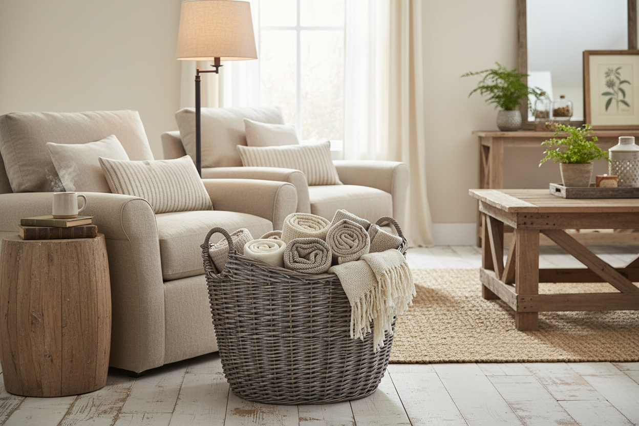 Living room blanket storage