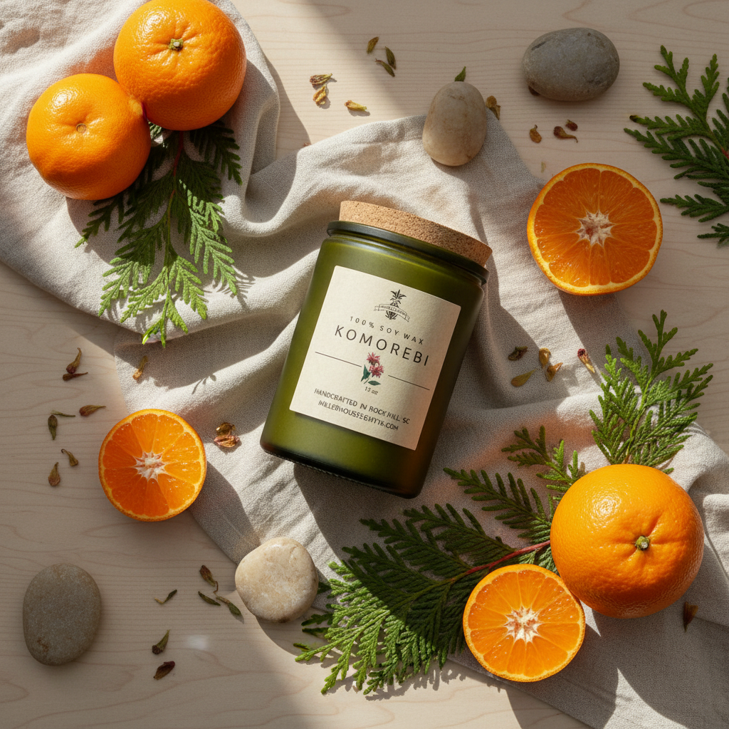 Nature-inspired flat-lay with citrus and cedar