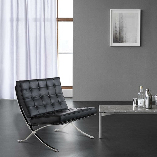 Barcelona Chair Leather - Mid-Century Modern Single Seat Lounge Chair