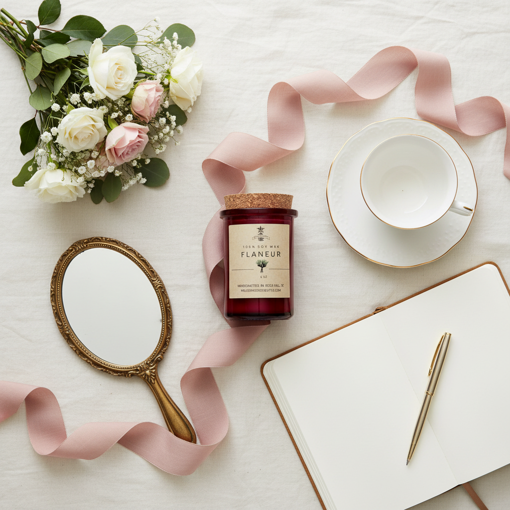 Romantic self-care flat-lay scene