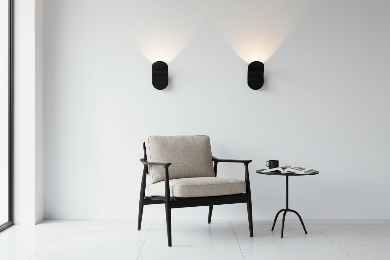 Two Black LED Wall Sconces Monochrome