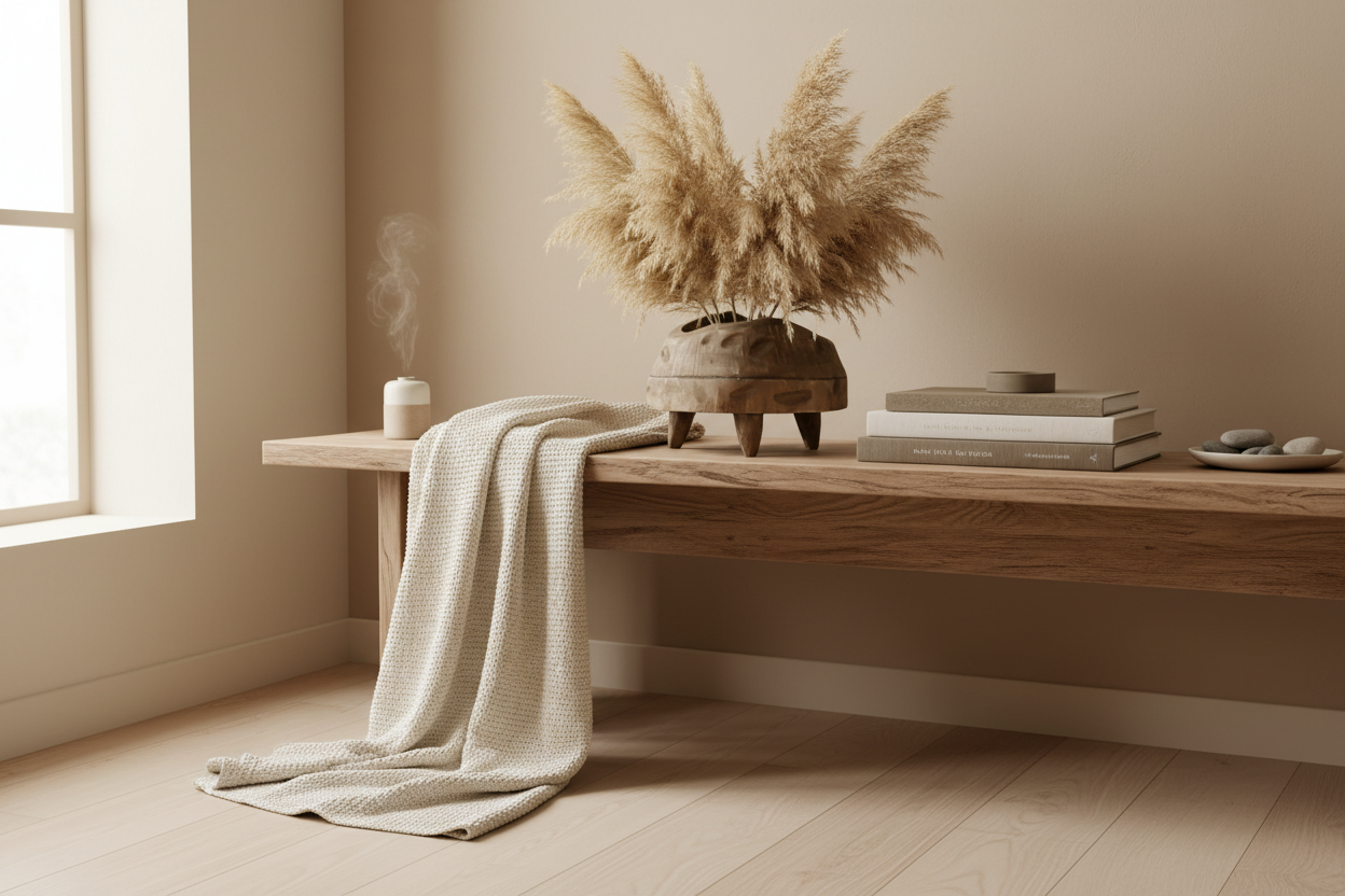 Vase on Console with Pampas Grass